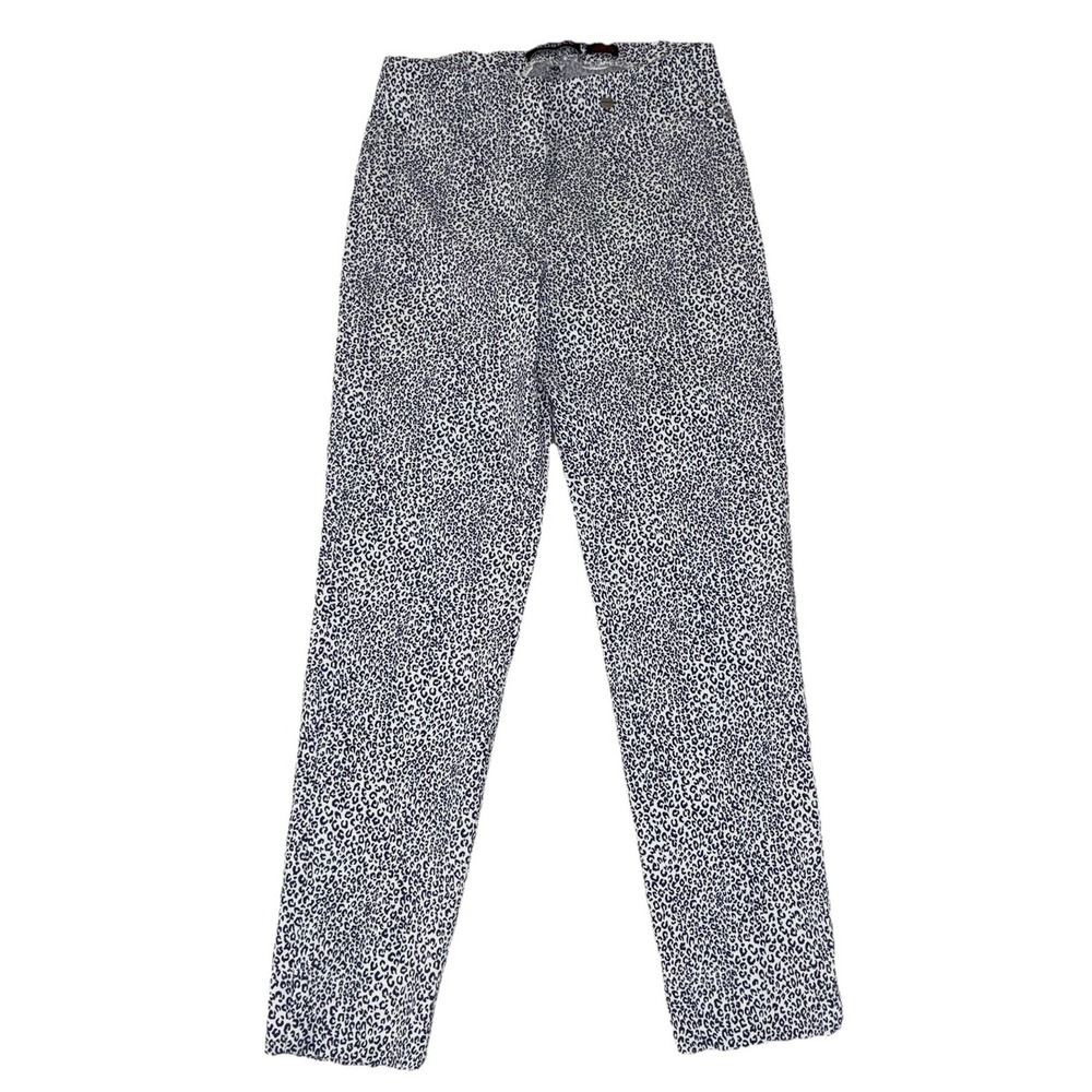 Robell Super Slim Fit Trouser Women's 4 White Blue Animal Print Pull On‎ 27x25